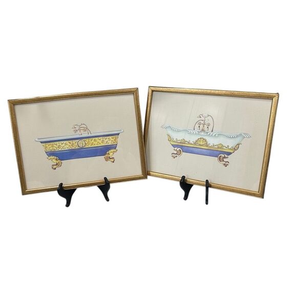 Vtg Pair of Framed Prints of Victorian-style Bathtubs by Artist Consuelo Gamboa - Picture 2 of 9